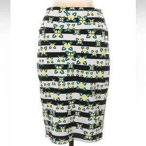 LuLaRoe | Black Stripe Yellow Floral Cassie Pencil Skirt Size M Medium